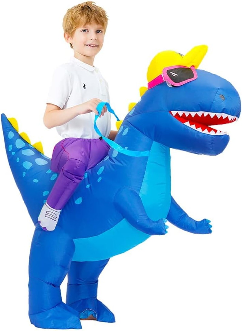 Inflatable Dinosaur Costume Riding T-Rex Air Blow up Easter Costume. Suitable for Outdoor Activities, Parties, Blue image number 1