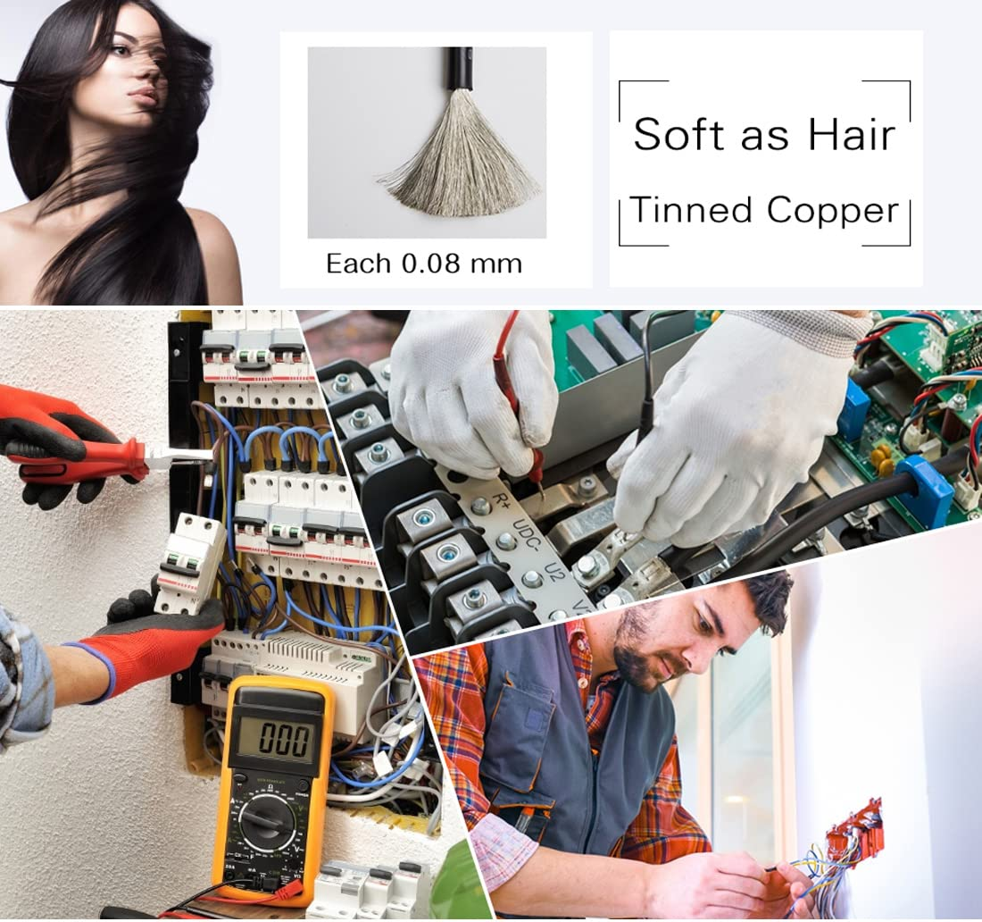 10AWG Flexible Silicone DIY Electric Wire Power Cable Routing 1050 Strands 0.08Mm Tinned Copper Wire Resistant to Heat and Cold Electrical Tape 2 Color X 10Ft Tools Included image number 5