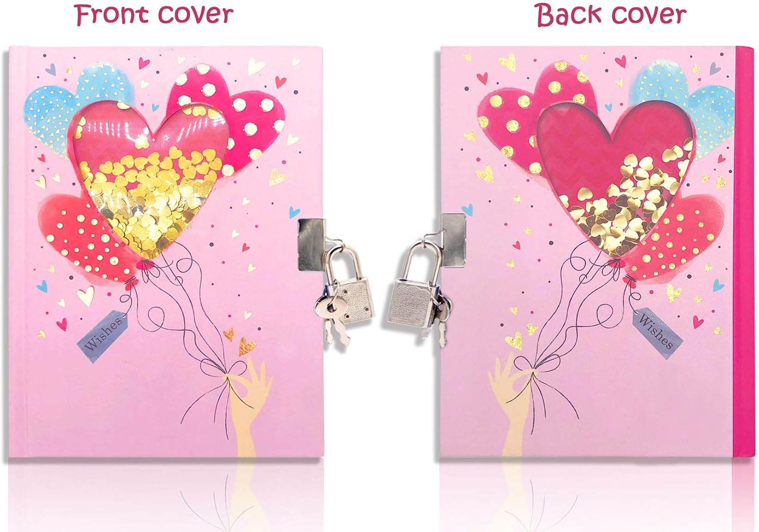 Heart Diary with Lock, 7X5.3 Inches 160 Pages Shakable Sequin Girls Diary Secret Kids Journal with Lock Lined Notebook for Girls Pink Kids Diaries Birthday Gifts for Girls 5 6 7 8 9 10 Years