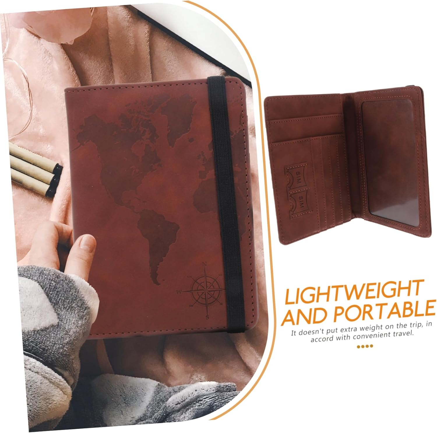 World Map Passport Holder Leather Travel Document Holder Passport Case Multiple Card Slots image number 6