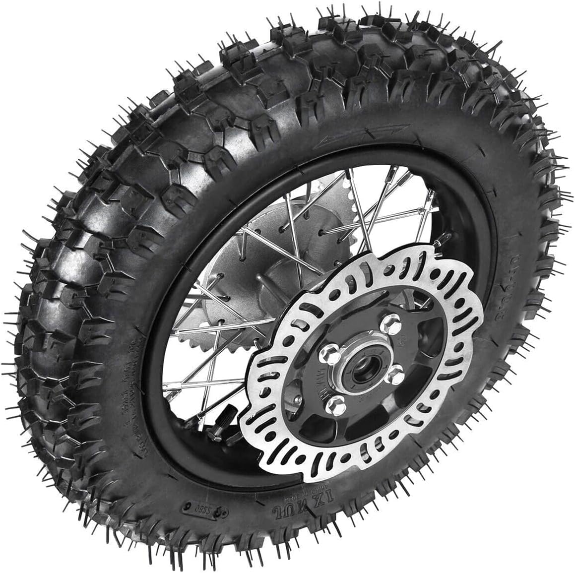 YC Yier 3.00-10 Dirt Bike Tire, 3.00-10 Tire 10" Rear Wheel Tire Assembly 1.6X10 Rim,12Mm Axle, 420 Chain Sprocket and Brake Assembly for CRF50 XR50 SSR Apollo Taotao 70Cc 90Cc 110Cc Pit Dirt Bike image number 2
