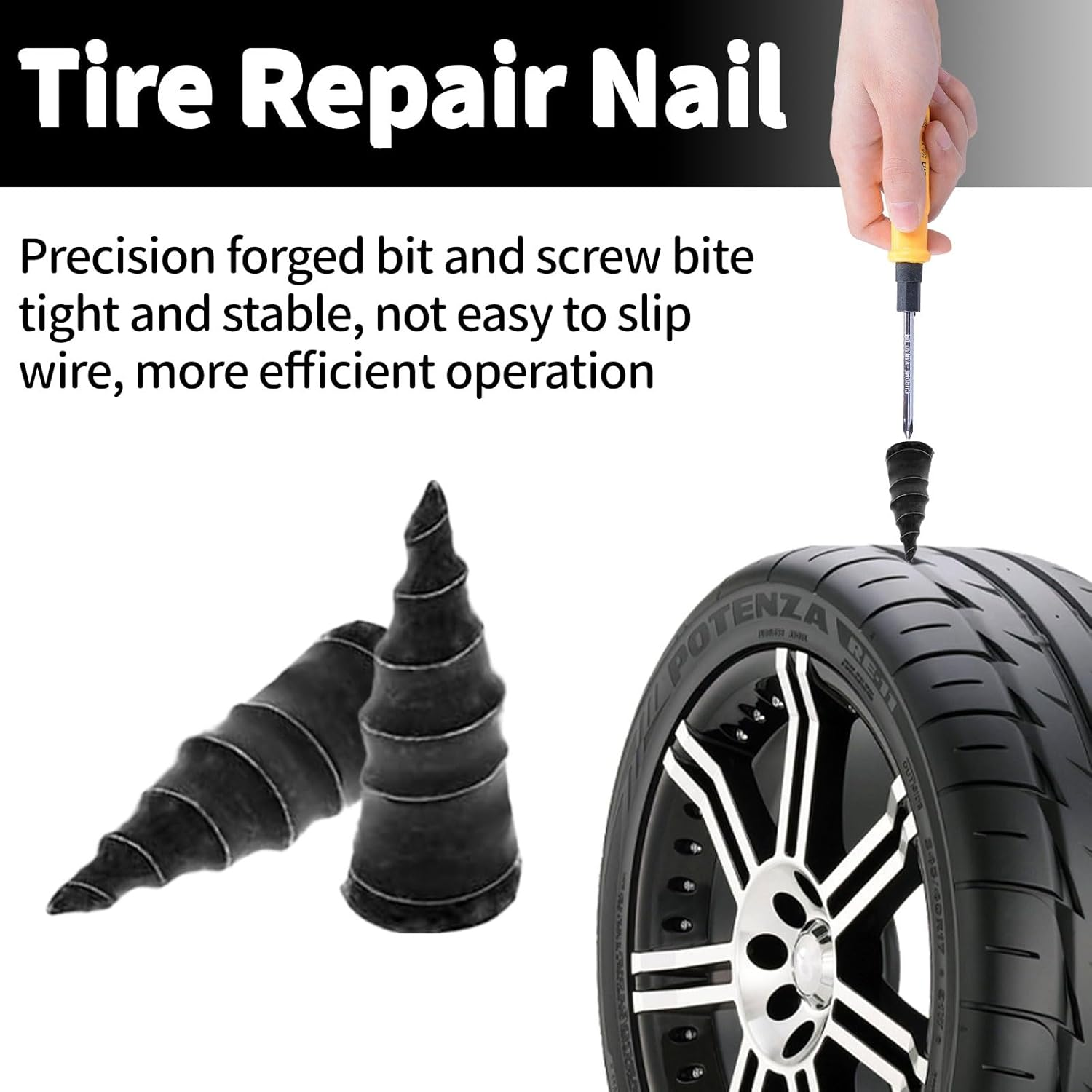 2Pcs Tire Repair Glue, Black Rubber Cement Tire Repair, Sidewall Tire Repair Kit, Equipped with 6 Tire Repair Nails, Suitable for Motorcycles, Off-Road Vehicles, Cars and Other Vehicle Models(1.69Oz) image number 3