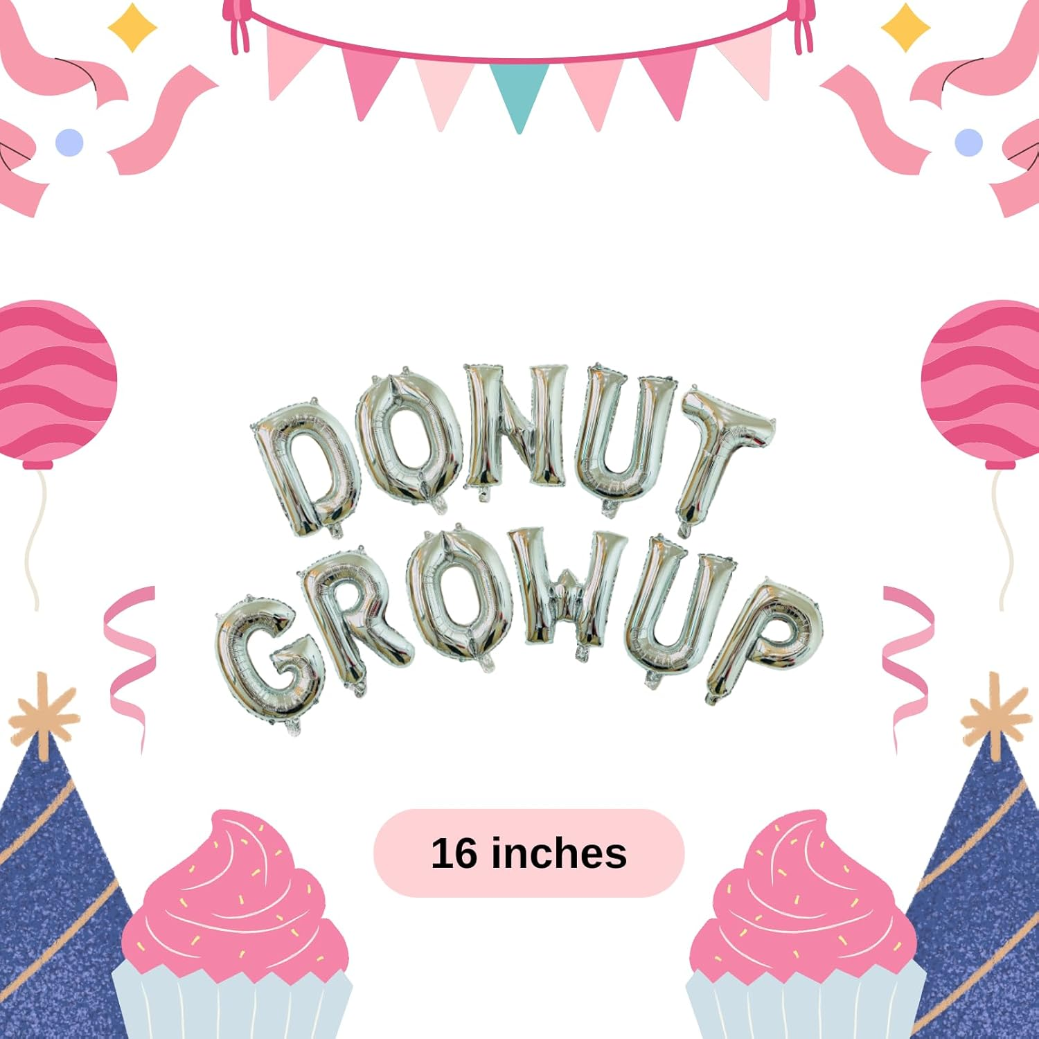 Donut Grow up Balloons Donut Grow up Balloons Birthday Foil Balloons Banner Donut Birthday Party Decorations Donut Theme Party Supplies Donut Shape Balloons (Silver) image number 2