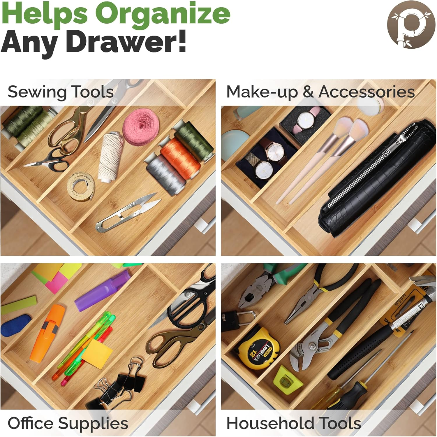 PRISTINE BAMBOO Silverware Tray Organizer&ndash; Flatware Utensil Cutlery Silverware Holder for Drawer &ndash; Small Extra-Deep Wooden Kitchen Drawer Organizer Divider for Spoons Forks Knives Cutleries (6-Slots) image number 3