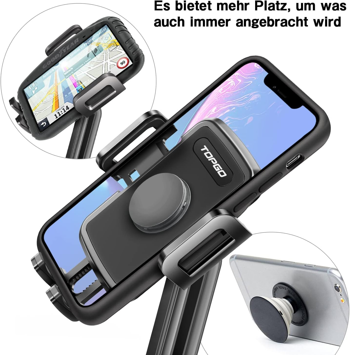 TOPGO TP-TD-03 Cup Holder Phone Holder, [No Shaking & Stable & Adjustable Pole] Car Cup Holder Phone Mount, Cell Phone Cradle for Iphone 14, Samsung and More Smart Phone(Black),11 Inch image number 5