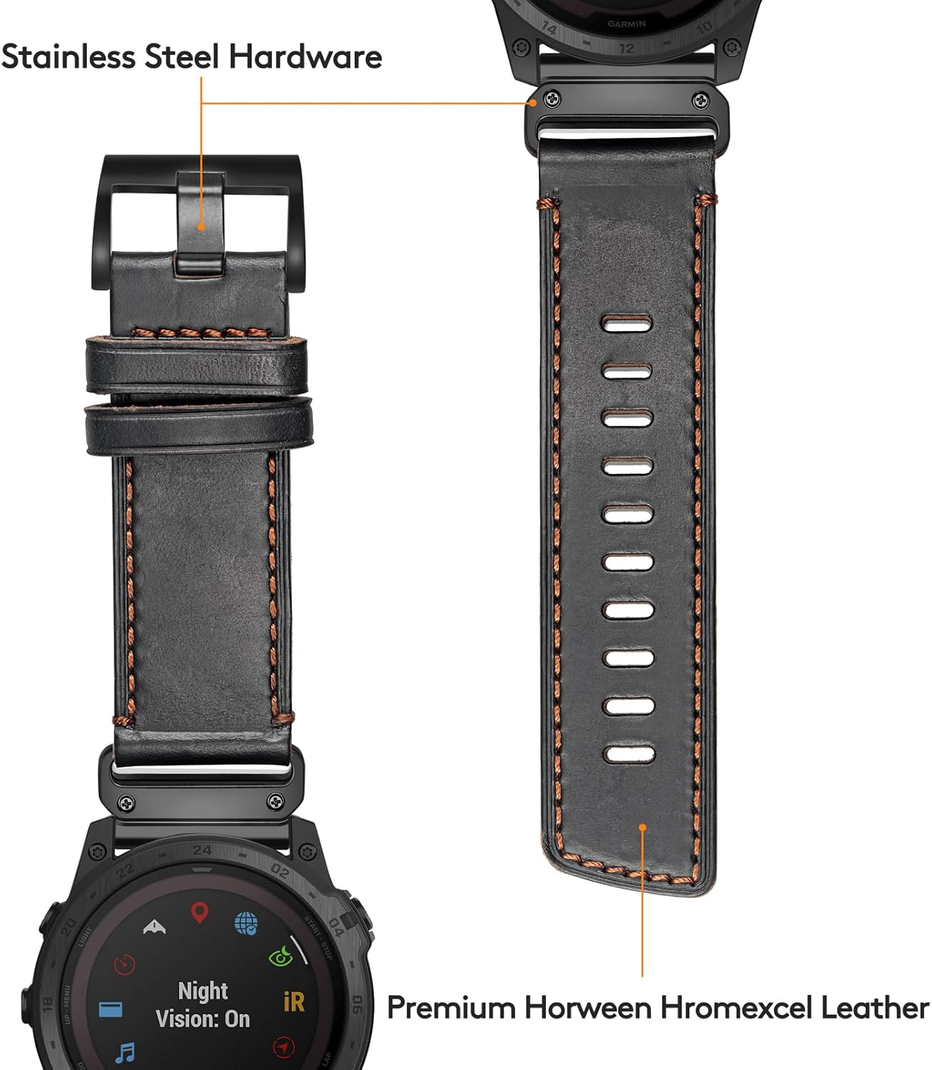 Hemsut H Compatible with Fenix 5 Band 22Mm Width Soft Horween Leather Watch Strap for Fenix 5 Plus/Fenix 6/Fenix 6 Pro/Fenix 7/Exip/Forerunner 935/945/Approach S60/Quatix 5&hellip; image number 4