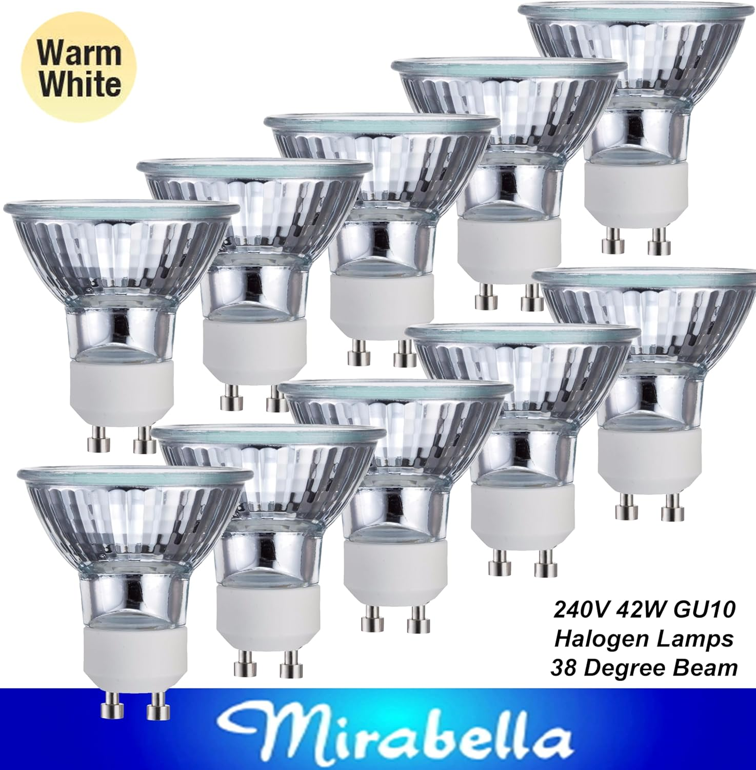 10 X 42W=50W GU10 240V Halogen Downlight Globes Bulbs Lamps down Light Mirabella image number 2