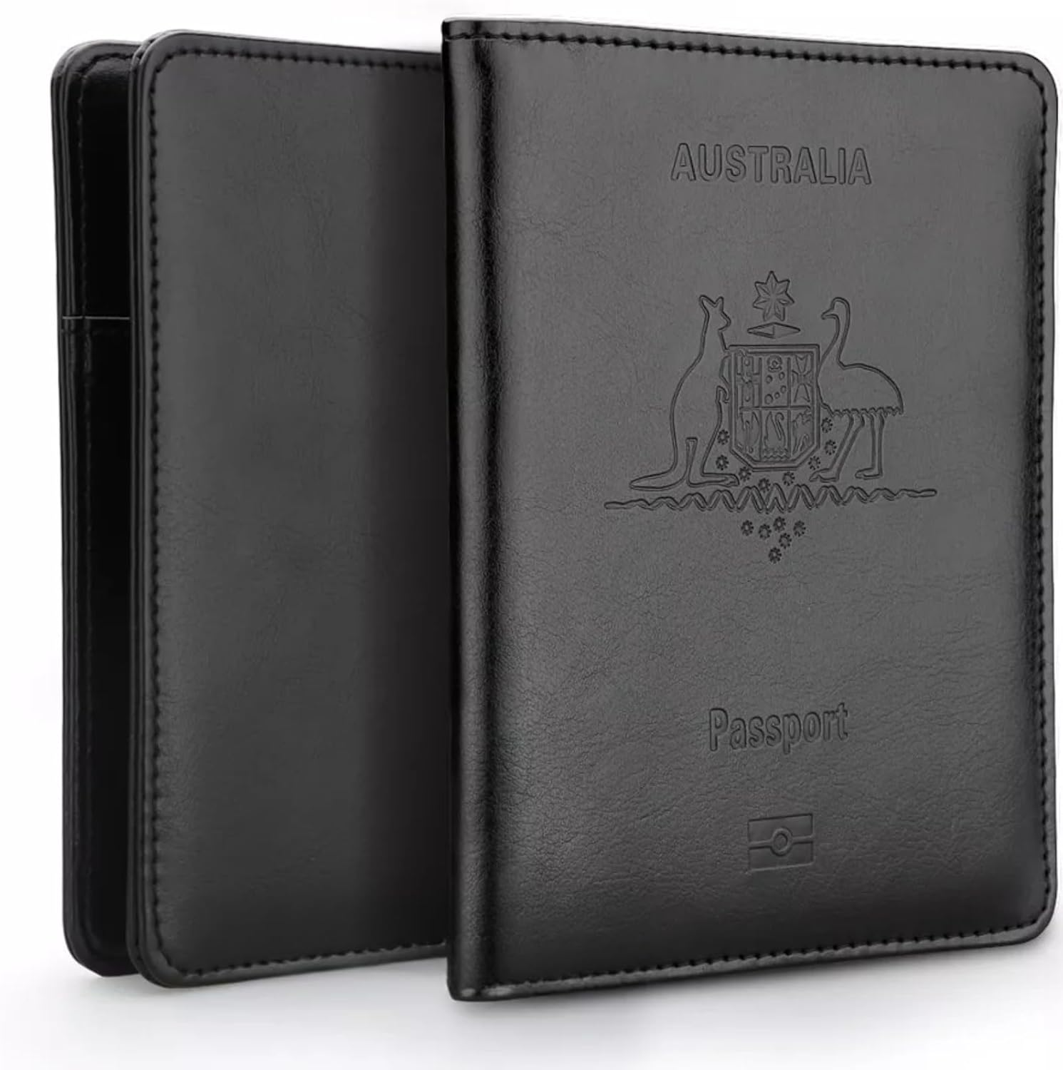 RFID Blocking Passport Holder - PU Leather Travel Wallet with Strap Band, ID Card & Credit Card Slots, Travel Organizer (Multiple Colors) (Black)