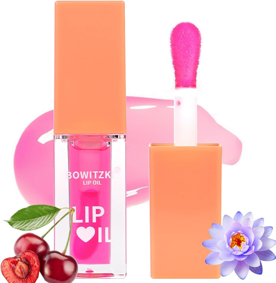 Bowitzki Color Changing Lip Oil Lip Glow Gloss Hydrating Transparent Tinted Nourishing Long Lasting Lip Balm Care Moisturizing Repairing Lightening Lip Lines Blue Lotus Tocopherol Squalane (Berry)