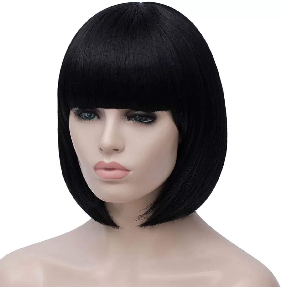 HIGHROCK Bob Wig with Bangs, 10 Inch Short Bob Wig Straight Hair for Women Natural Looking (Red)