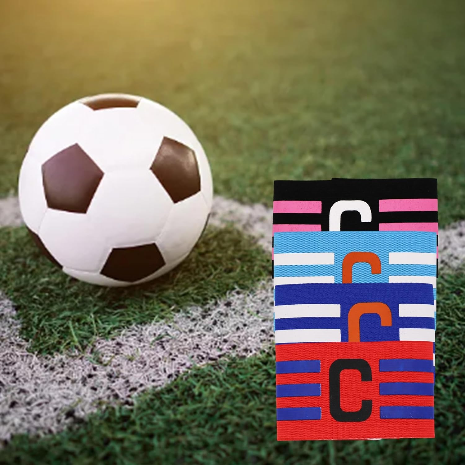 4 Pack Soccer Captain Armband，Adjustable Football Captain Bands for Adults & Kids，Durable Soccer Captain Adjustable Armband