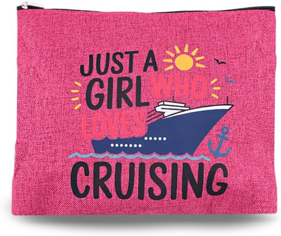 Cruise Travel Makeup Bag for Women Cruise Themed Gift Bags for Cruise Lovers Daughter Granddaughter Cruise Ship Gifts for Girls Summer Vacation Makeup Bag Essentials Beach Zipper Pouch