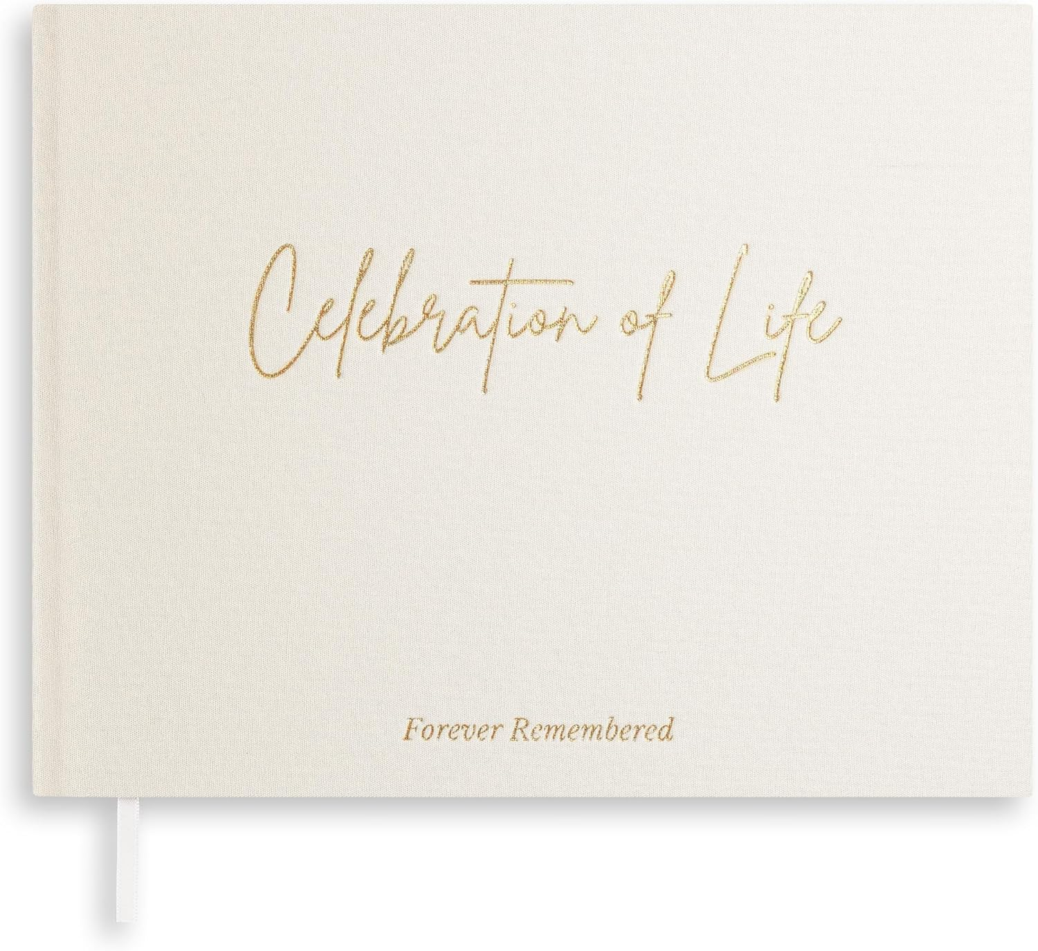 Funeral Guest Book &ndash; Celebration of Life Guest Book &ndash; Guest Book for Memorial Service &ndash; Funeral Registry Sign in Book &ndash; Linen Hardcover & Gold Foil &ndash; Keepsake Memory Book for Loved Ones - White