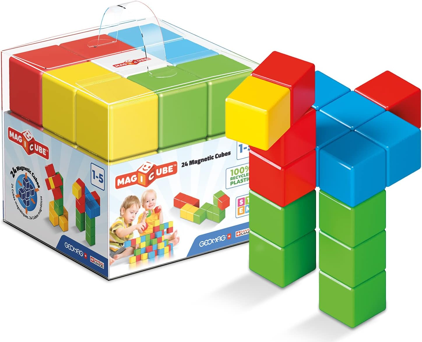 Geomag Magicube - 24 Cubes - Magnetic Construction for Children - Green Collection - 100% Recycled Plastic Educational Toys image number 4