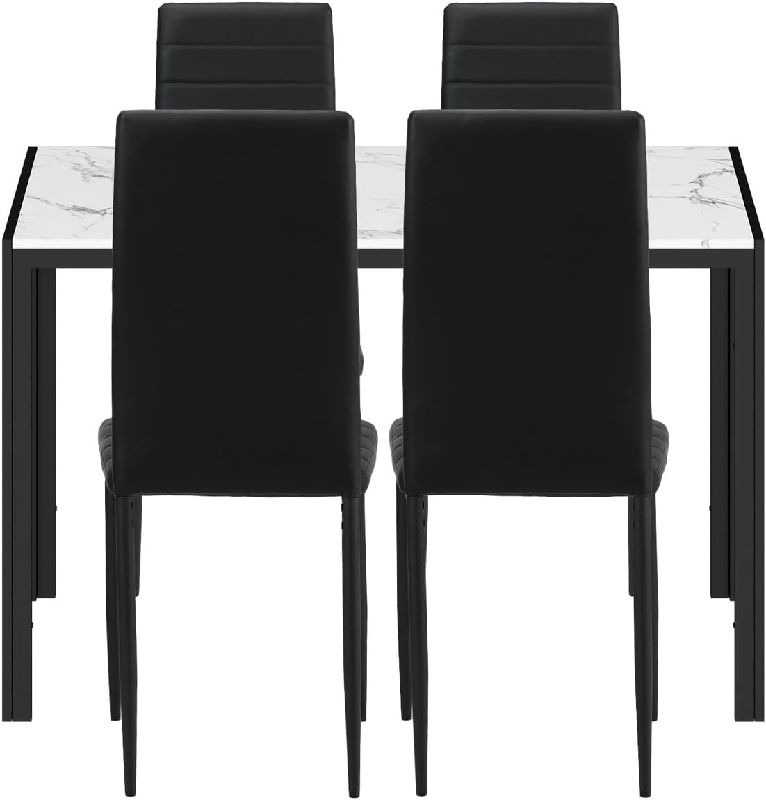 Oikiture Dining Table with Dining Chairs for Set 4PCS 120Cm Rectangle Marble Table Top White&Black for Home Kitchen or Dining Room image number 4