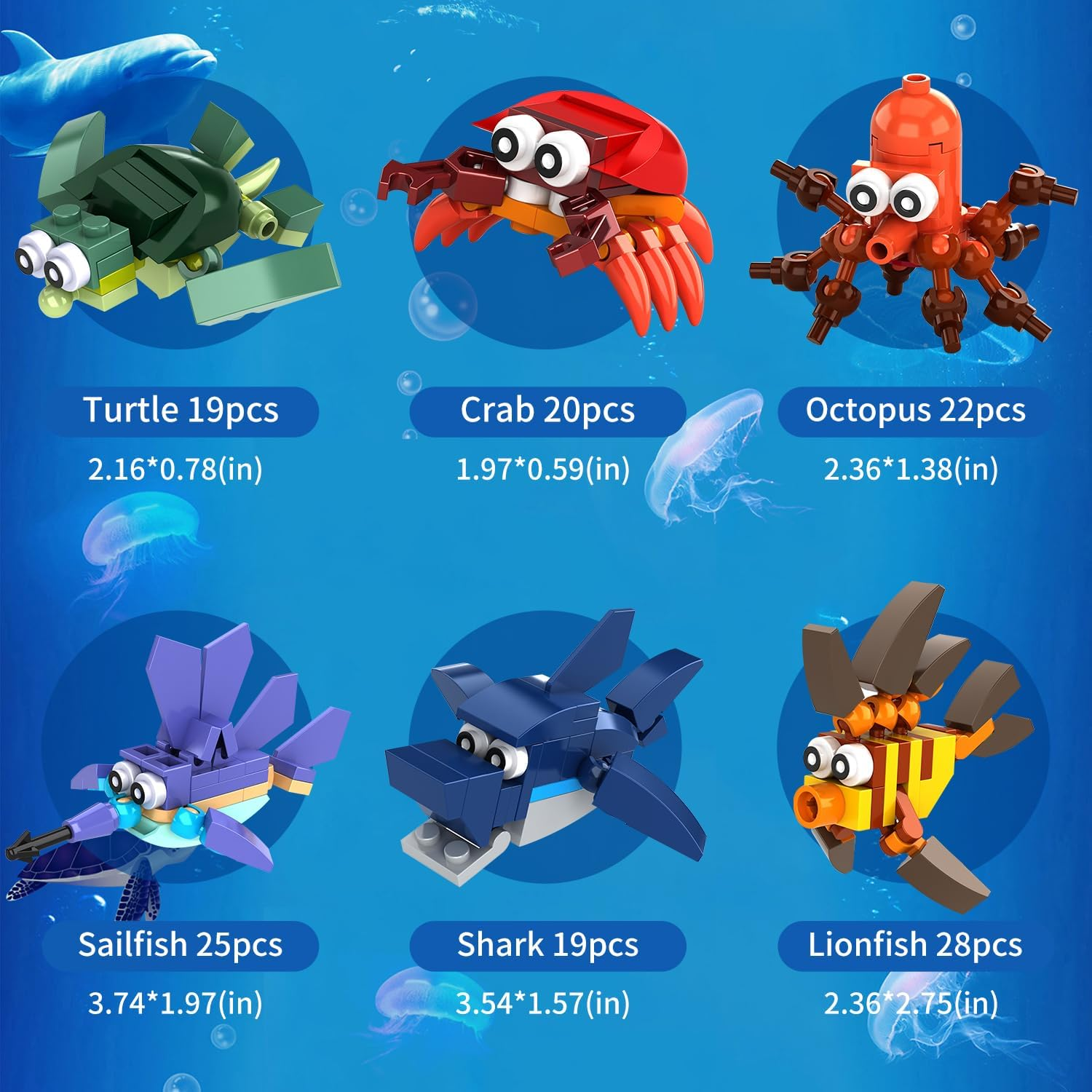 12 in 1 Pre Filled Sea Creatures Building Blocks Set-12 Pcs Mini Building Blocks Toys,Various Sea Creatures,Stem Building Blocks Toys,Party Favor for Kids,Birthday,Goodie Bags,Carnival Prizes image number 6