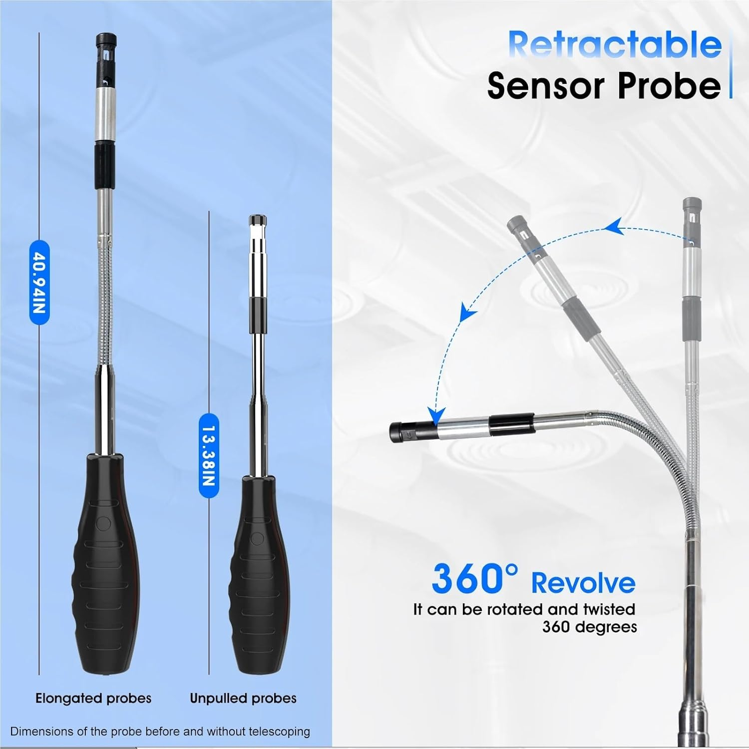 Digital Anemometer, High Precision Wind Speed Temperature Velocity Tester with Retractable Sensor Range0.1-30M/S image number 1