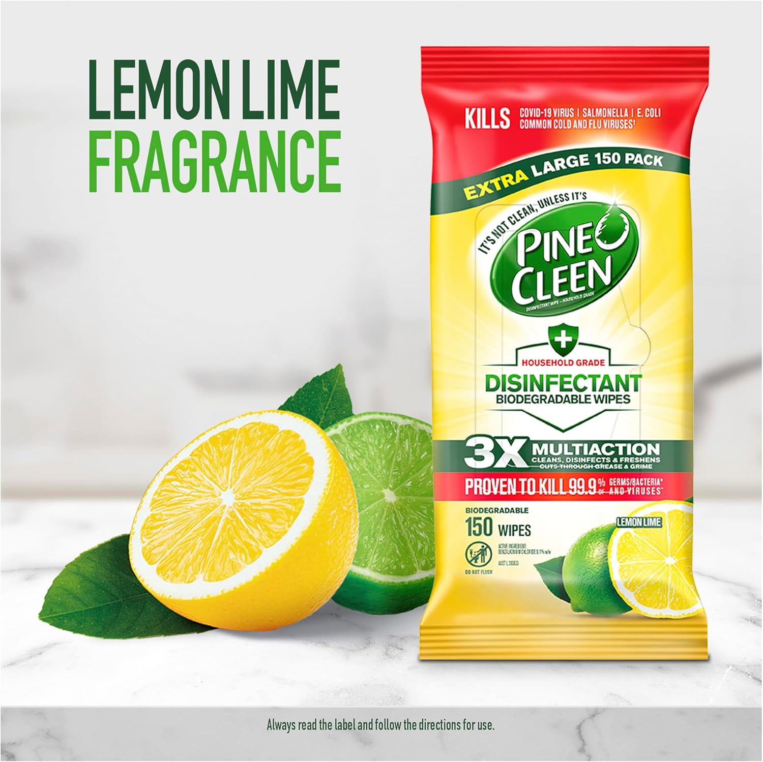Pine O Cleen Disinfectant Wipes Lemon Lime 450 Pack (3 X 150)