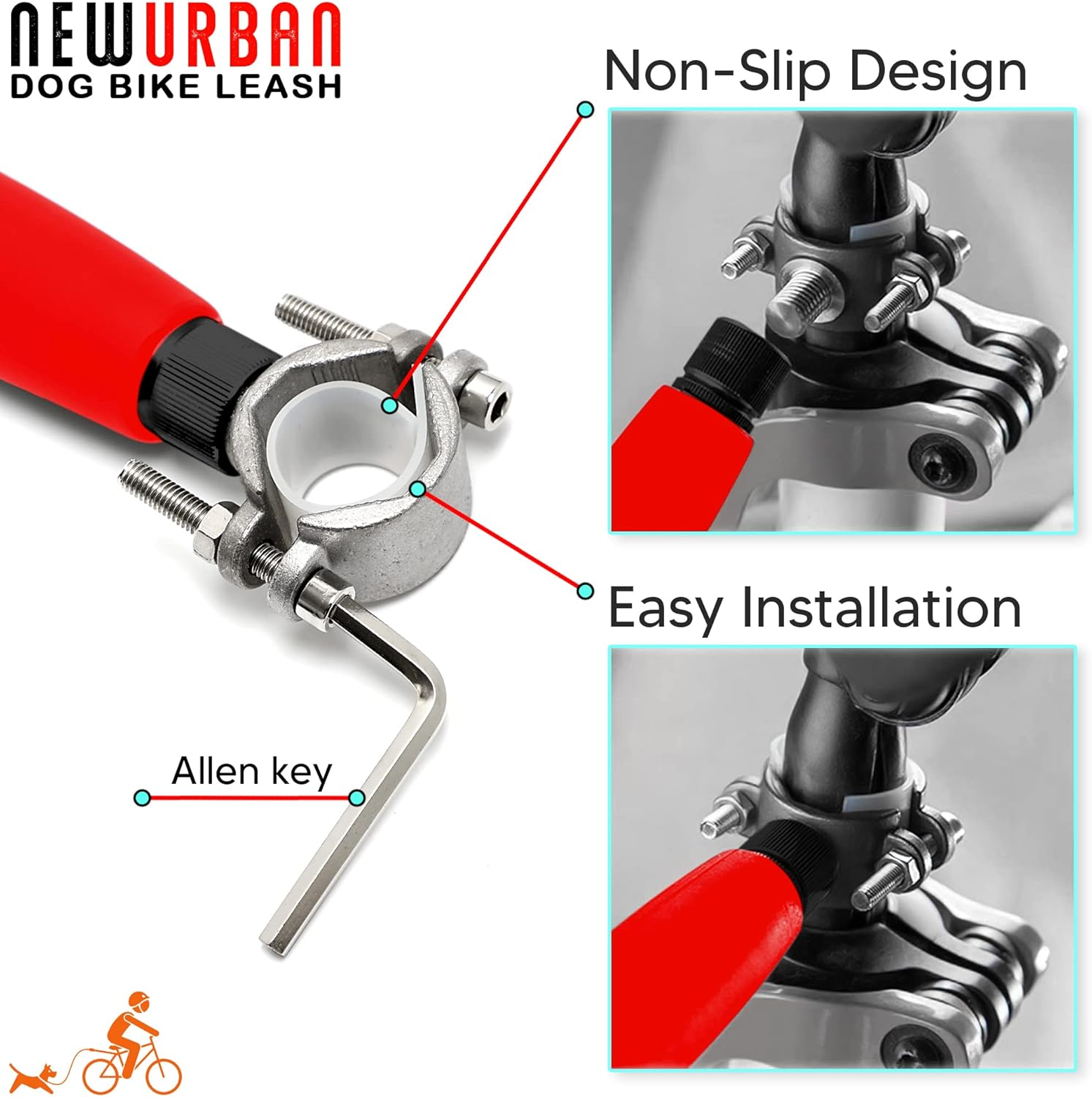 NEWURBAN - Dog Bike Leash - Easy Installation Removal - Hand Free Dog Bicycle - Exerciser Leash - for Exercising - Training Jogging - Cycling and Outdoor - Safe with Pets.R Large Walky plus Biking