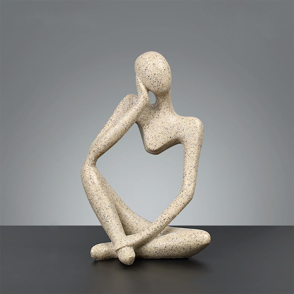 Heatunk Sandstone Resin Thinker Style Abstract Sculpture Statue - Collectible Figurine for Home, Office, Bookshelf, Desktop Decor-Small Sandstone Left image number 6
