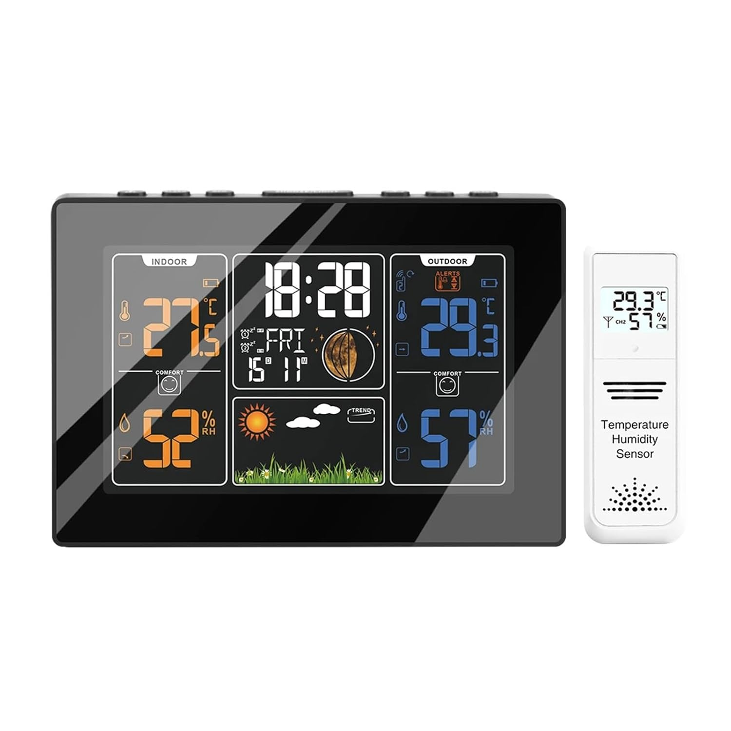 PT201C Digital Alarm Wall Clock Wifi Weather Station In/Outdoor Temperature Humidity Moon Phase Forecast -40℃ image number 4