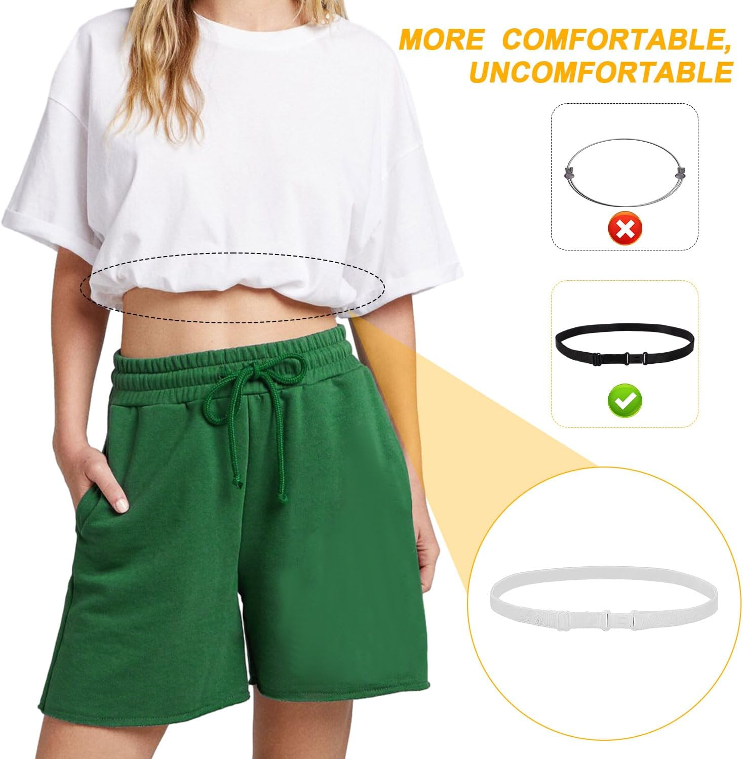 2Pcs Adjustable Crop Tuck Band for Shirts, Shirt Tuck Band for Women, Change the Style of Your Tops (Black + White) image number 3