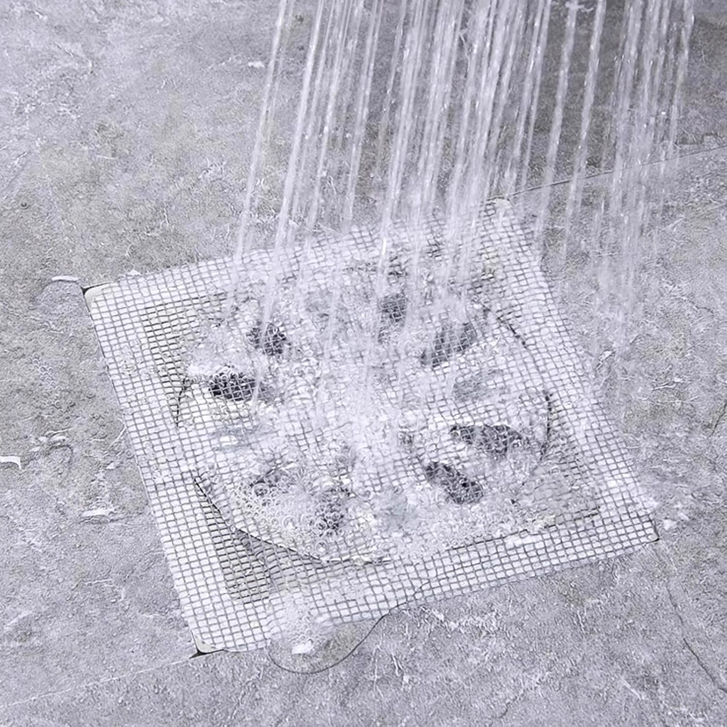COCKLECREEK 100Pcs Drain Stickers Floor,Shower Drain Hair Catcher,4 Inch Square Bath Tub Drain Strainer,For Bathtub Drain Cover for Kitchen Bathroom,Screen Window,Etc image number 2