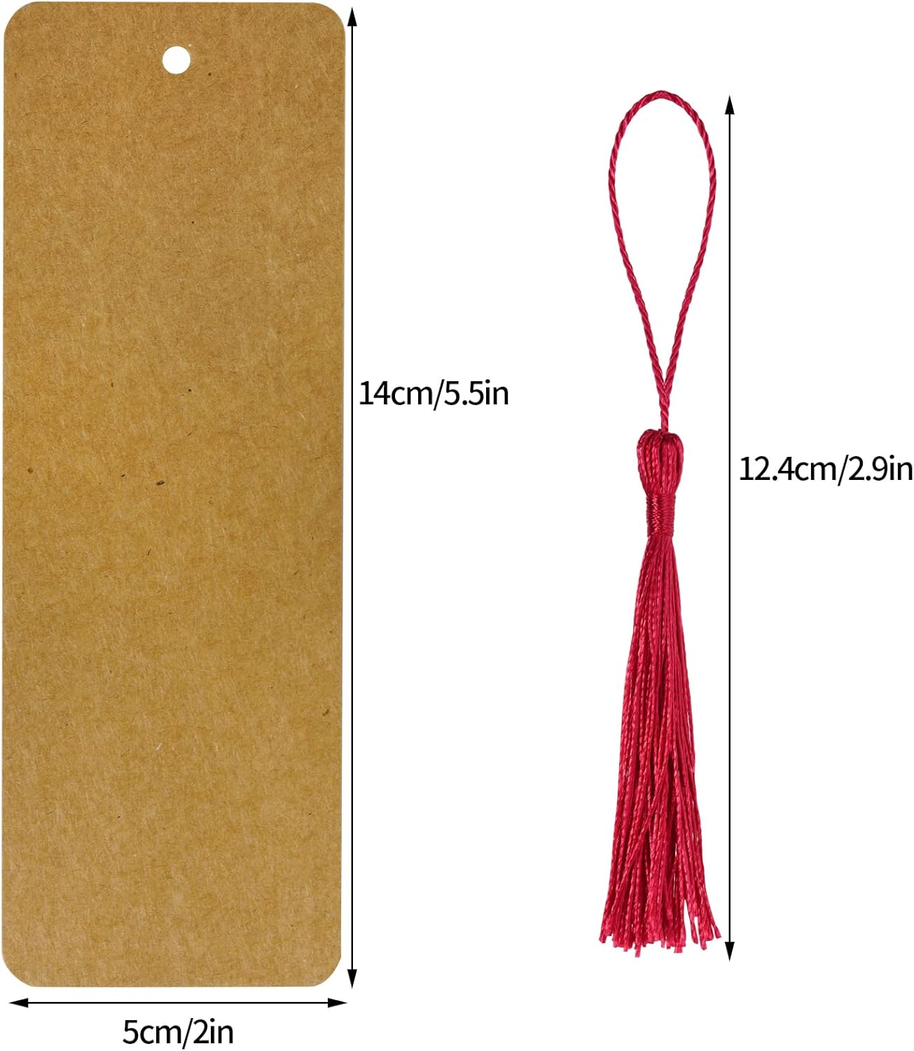 Choyaxo 120 Pcs Kraft Paper Blank Bookmarks with 100 Pcs Colorful Tassels Paper Bookmarks for DIY Art Projects, School Supply, Gifts Tags 5.5X2 Inch (120) image number 2
