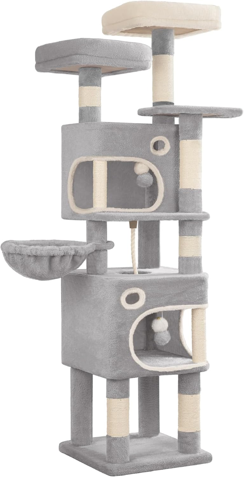 Hzuaneri Cat Tree for Indoor Cats, Cat Tower, Multi-Level Cats Condo with 8 Scratching Posts, 3 Platforms, 2 Caves, Basket, Plush Balls, Sisal Rope, Anti-Tip Kit, 180Cm Dark Gray MS18018SG