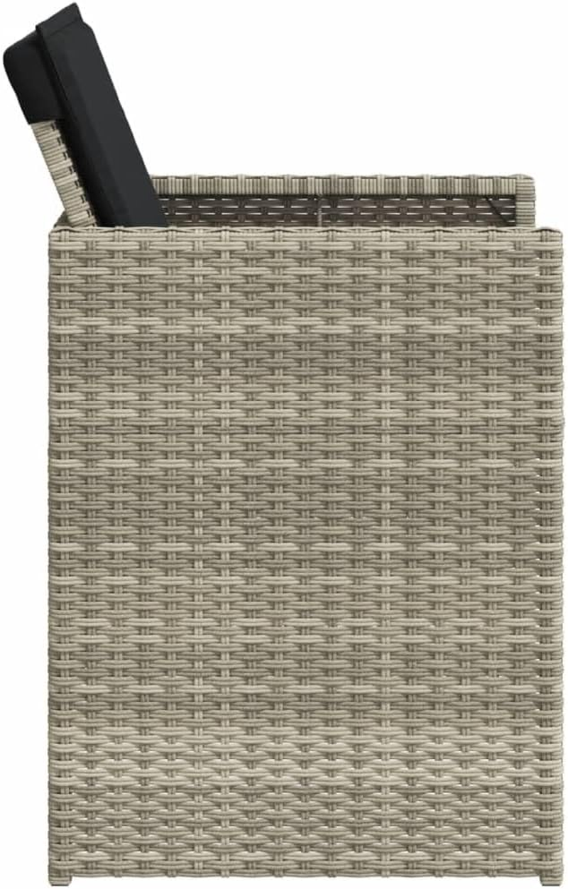 Vidaxl 5-Piece Bistro Garden Dining Set-Light Grey Poly Rattan with Foldable Chairs, Tempered Glass Tabletop, Thick Cushions