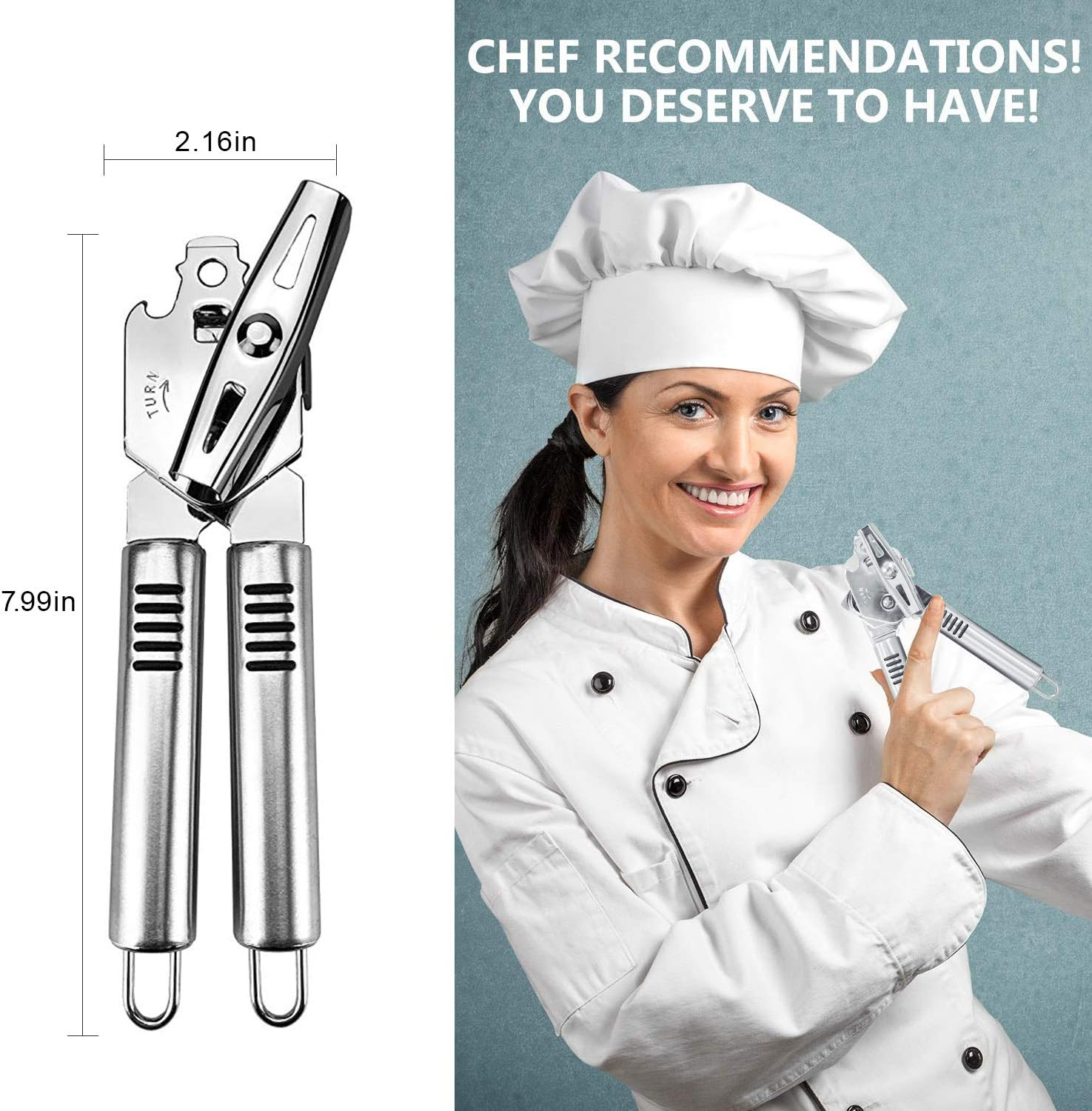 Can Opener, Elifeapply Stainless Steel Can Opener Manual, Heavy Duty, Smooth Edge, Silver image number 1