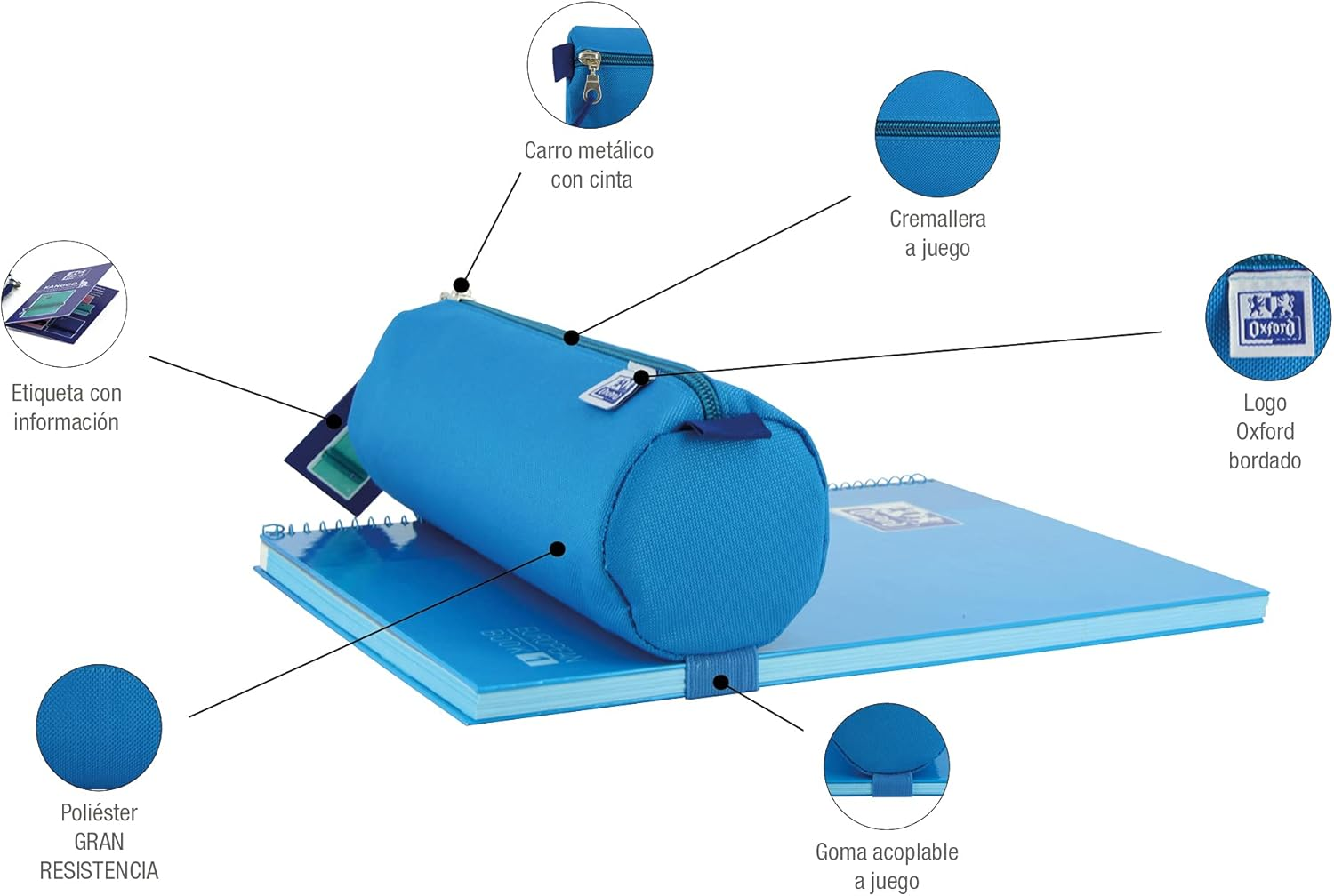 Oxford - Large round School Pencil Case, Kangoo Kids with Elastic, 22 Cm, Turquoise - Lemon Tree image number 3