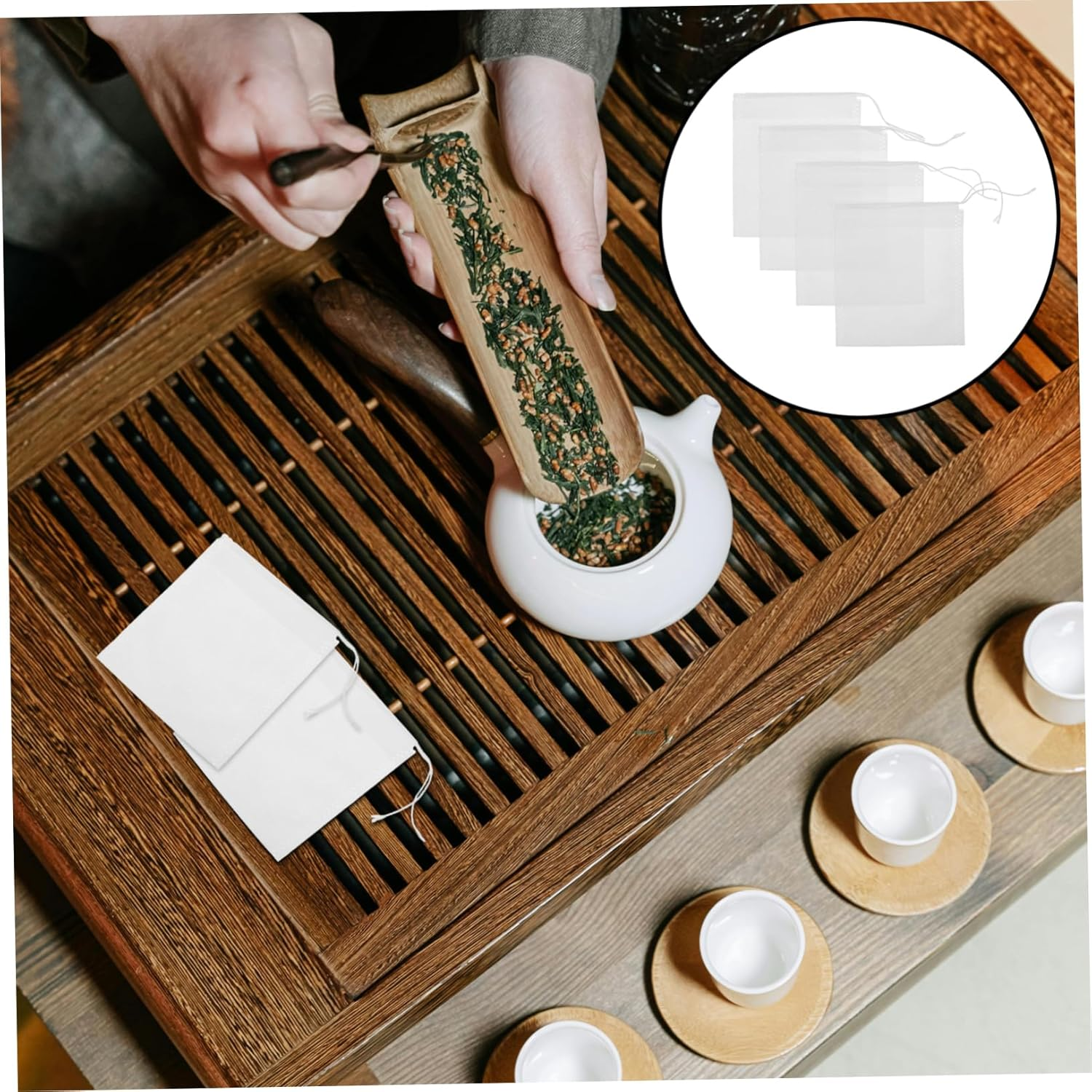 IWOWHERO 100Pcs Empty Tea Bags Multi-Function Loose Tea Bags Drawstring Sealing Bags Convenient Tea Bags Portable Tea Filtering Bags Kitchen Spice Bags image number 2