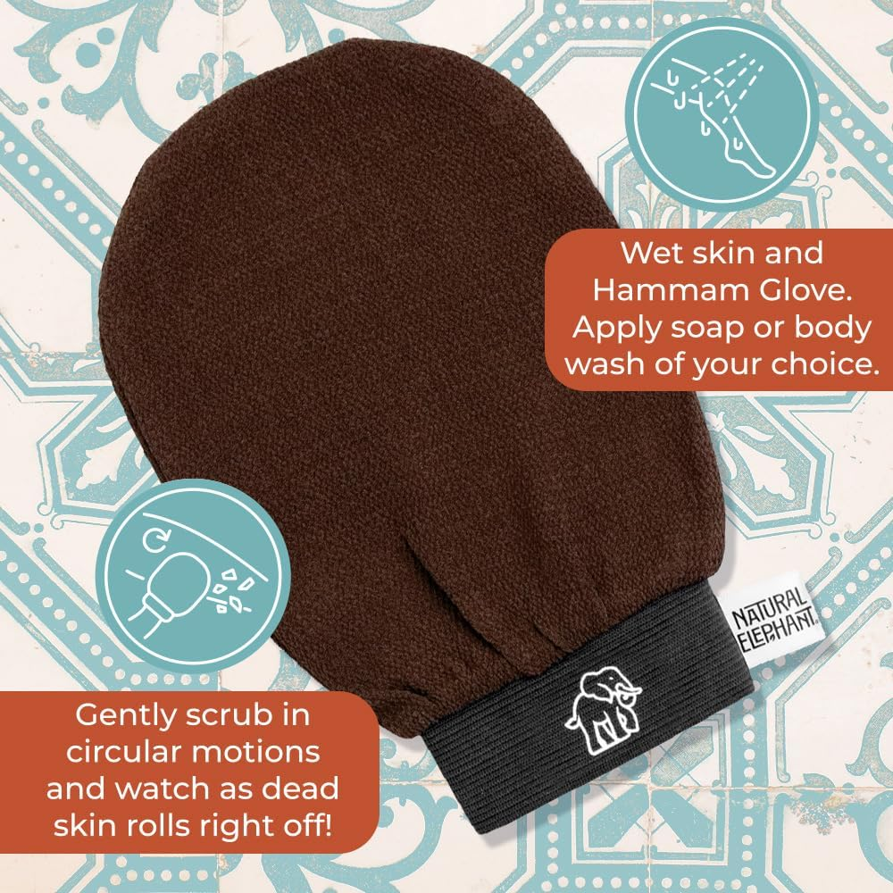 Natural Elephant Exfoliating Hammam Glove - Face and Body Exfoliator Mitt (Pure Black (Pack of 3))