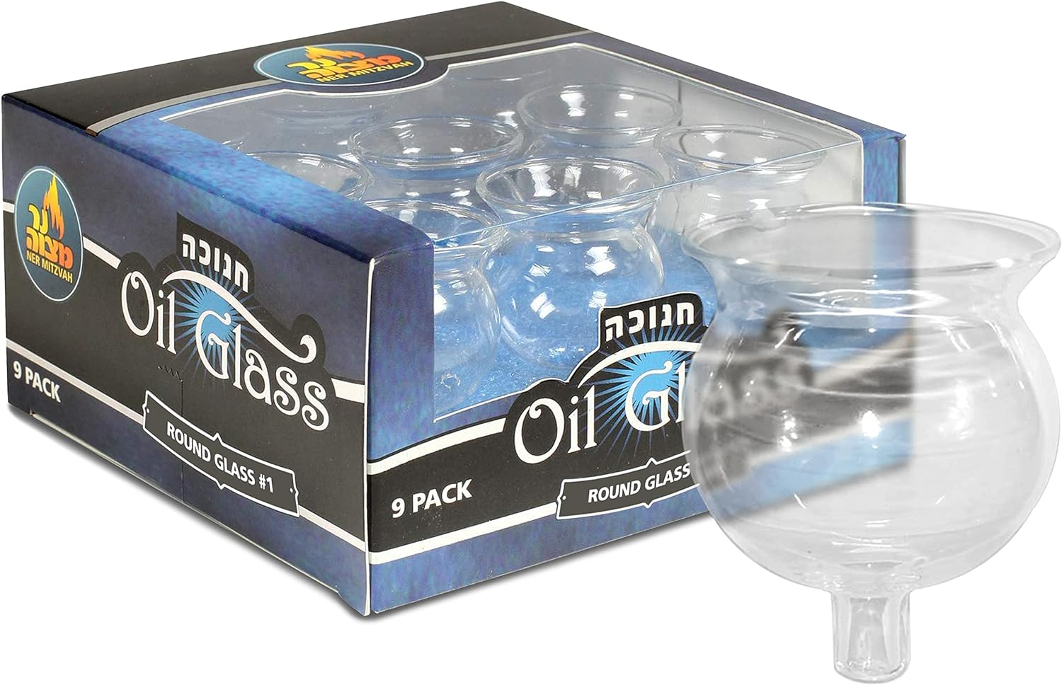Ner Mitzvah Hanukkah Menorah Glass Oil Cups - Elegant Holders for Oil for Shabbos and Chanukah - Durable Quality, Long-Lasting - (9 Pack), #3 image number 1