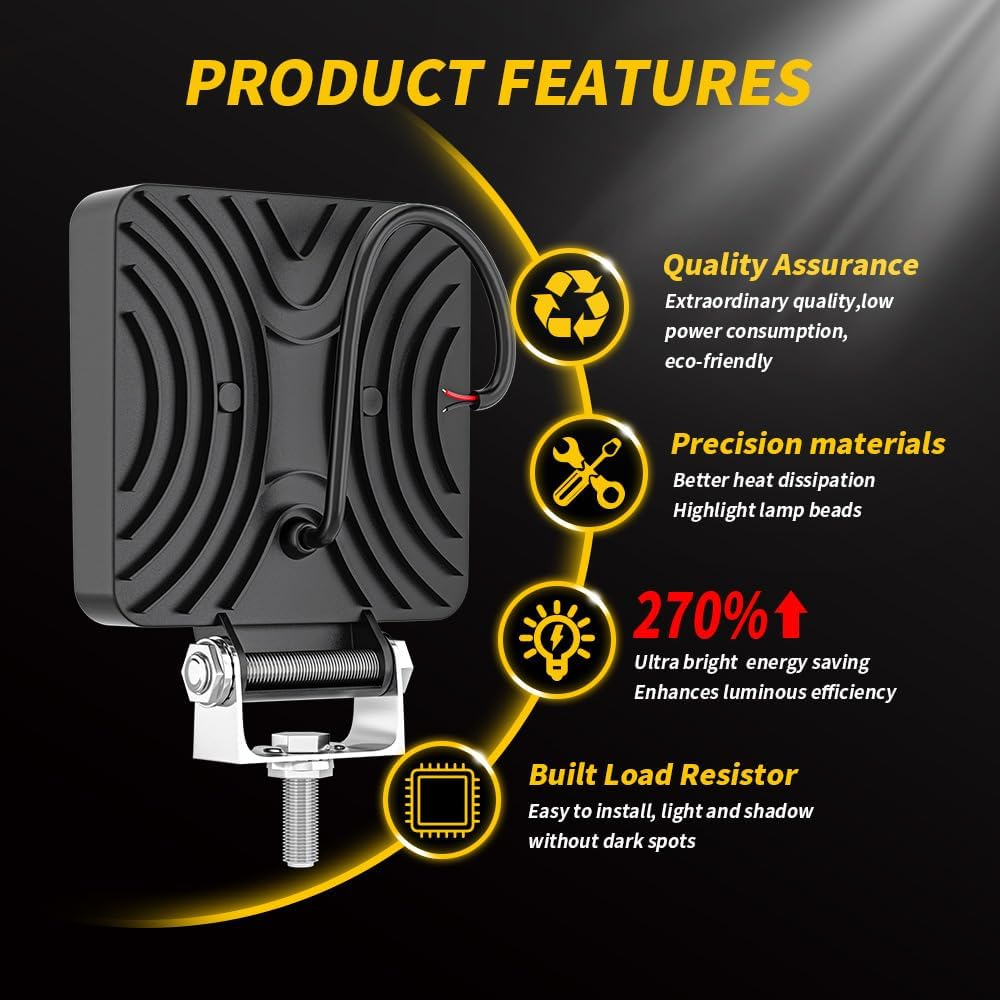 RUNEWAX LED Work Light 12V 48W 6000K White Spotlight Waterproof for Truck Tractor Golf Cart Boat Marine RV Motorcycle Car SUV Van,Pack of 2 image number 4