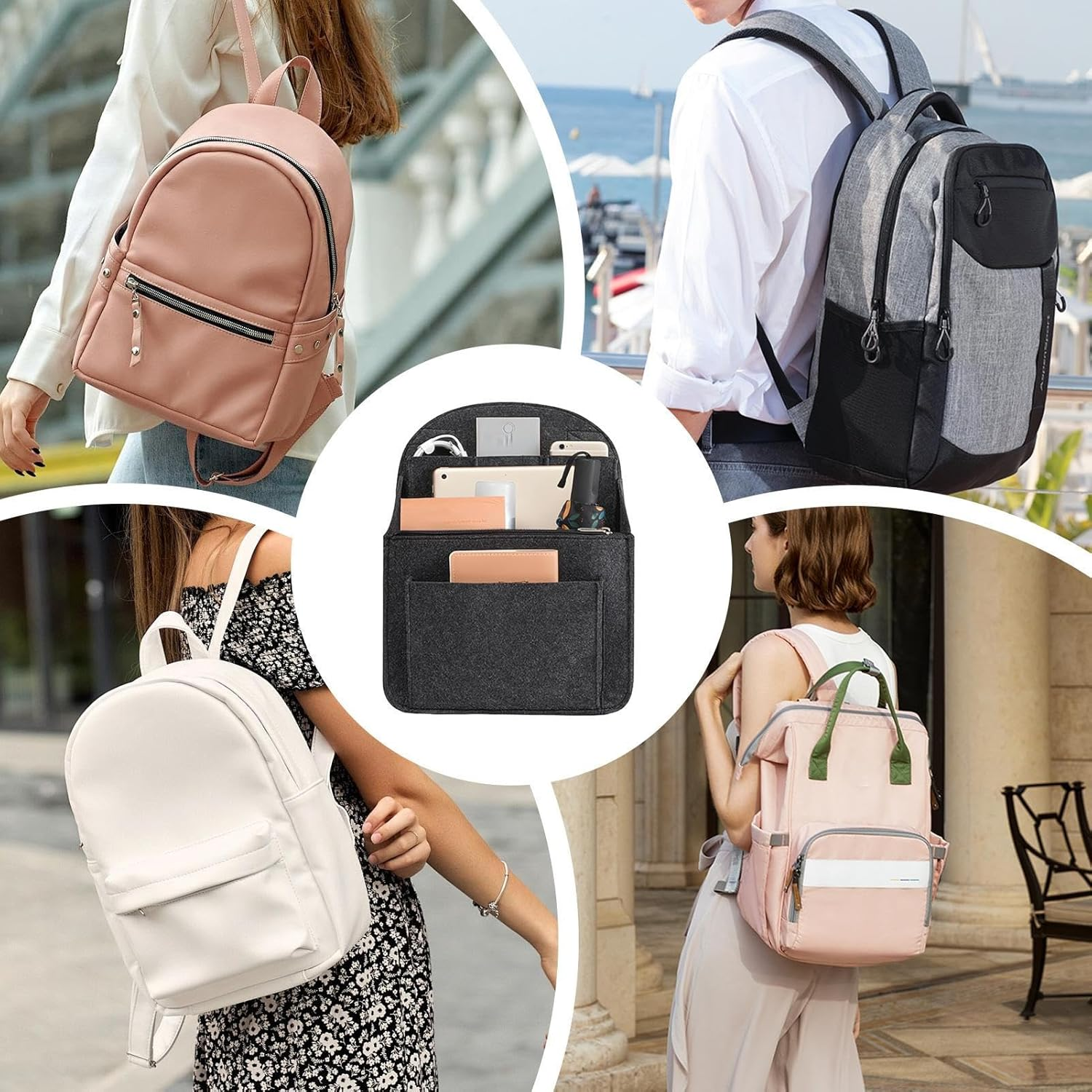 -Organizer, Insert Organizer | Felt Storage Bag Wallet Organizer,Travel Backpack Insert,Multi-Pocket Organizer Liner for Shoulder Bag image number 5