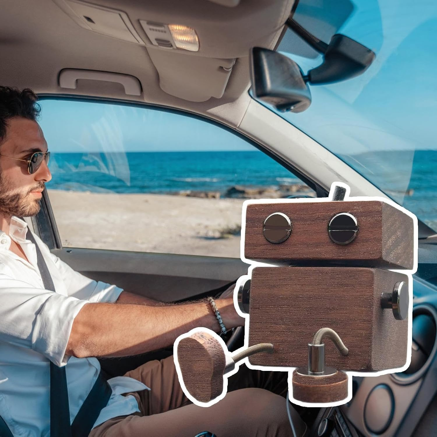 Car Scent Freshener, Shaking Wooden Man Figurine Car Air Freshener, Automotive Aromatherapy Odor Eliminator Perfume Figurine for Men Women Dad Father Husband image number 4