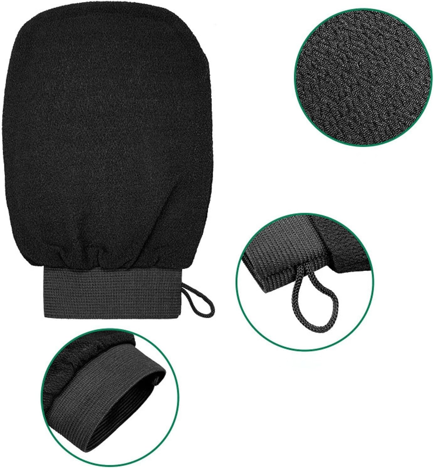 3 PCS Exfoliating Gloves, Exfoliating Mitt for Body Scrub, Korean Style Deep Cleaning, Dual-Sided for Smooth Skin, Includes Black Pink Green with Ropes image number 1
