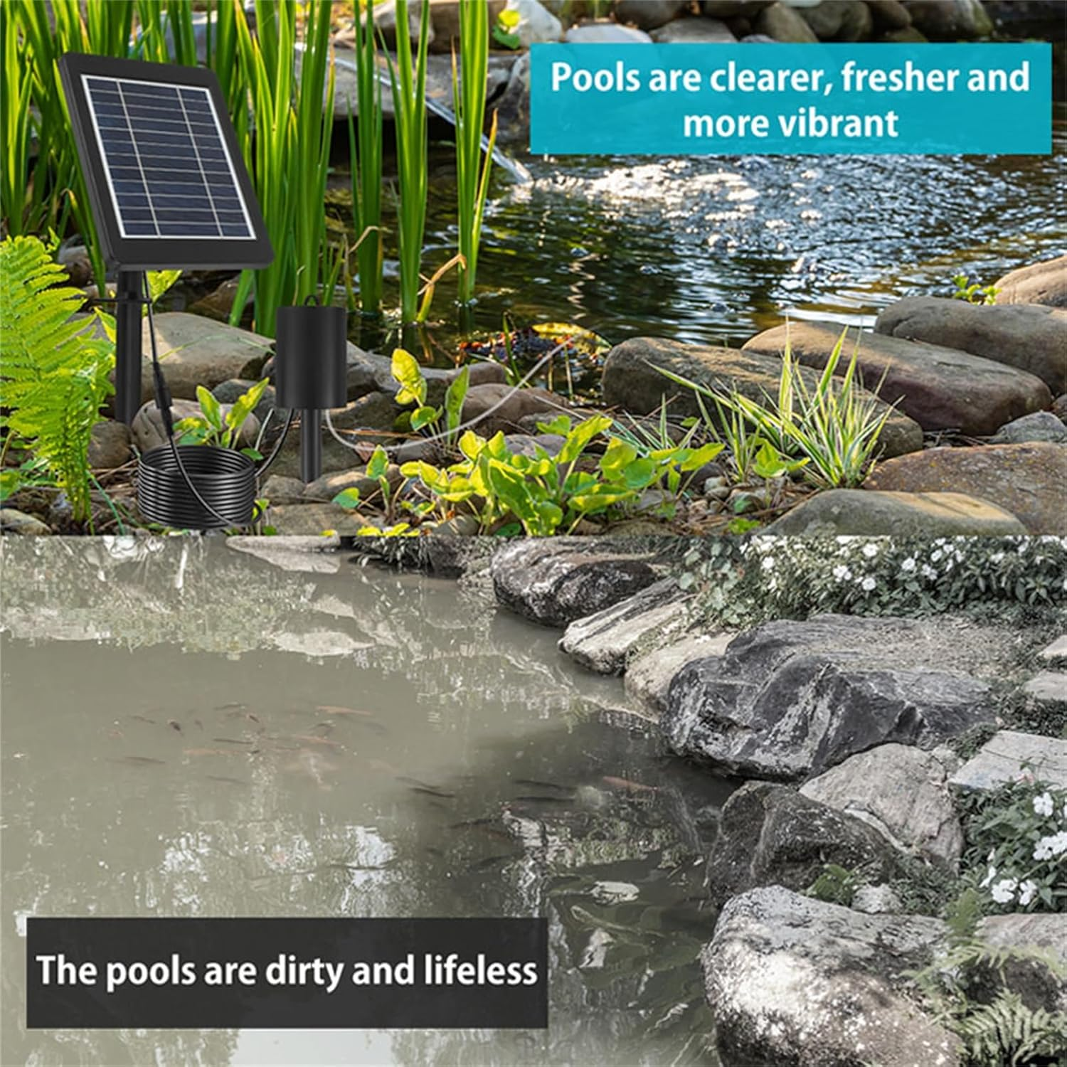 Solar Oxygen Pump, Solar Powered Air Pump Kit with 3 Modes 2200Mah Battery Backup, Aquarium Oxygen Air Pump Fishing Aerator for Garden Fish Tank Pool Fishing Pond image number 2