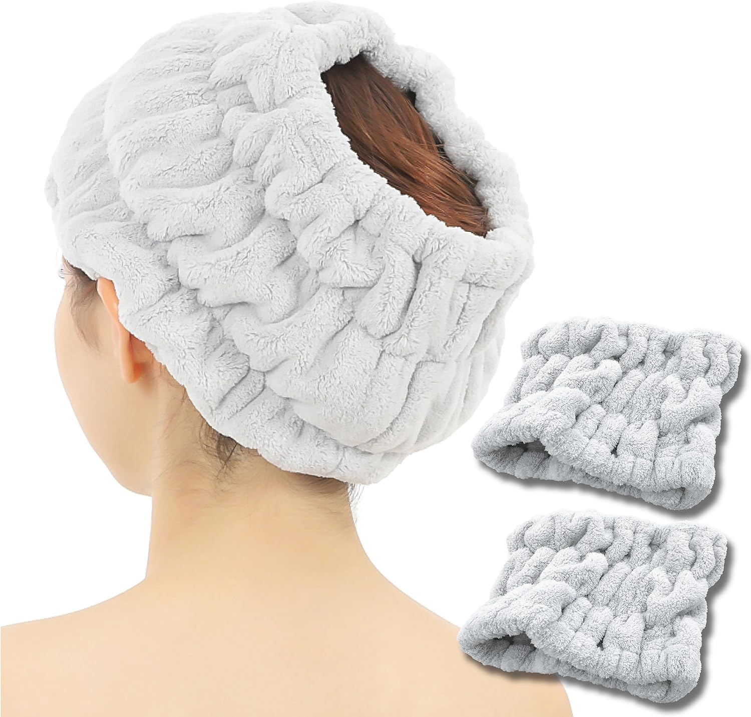 Towa Sangyo Hair Dry Towel, Hair Turban, Kufu 2-Piece Set, Hair Band, Gray, Face Washing, Quick Drying, Water Absorbent, Wide, Microfiber, Bath, Pool, Fluffy, Hair Dry Cap, Hair Cap, Women'S, Men'S, image number 5
