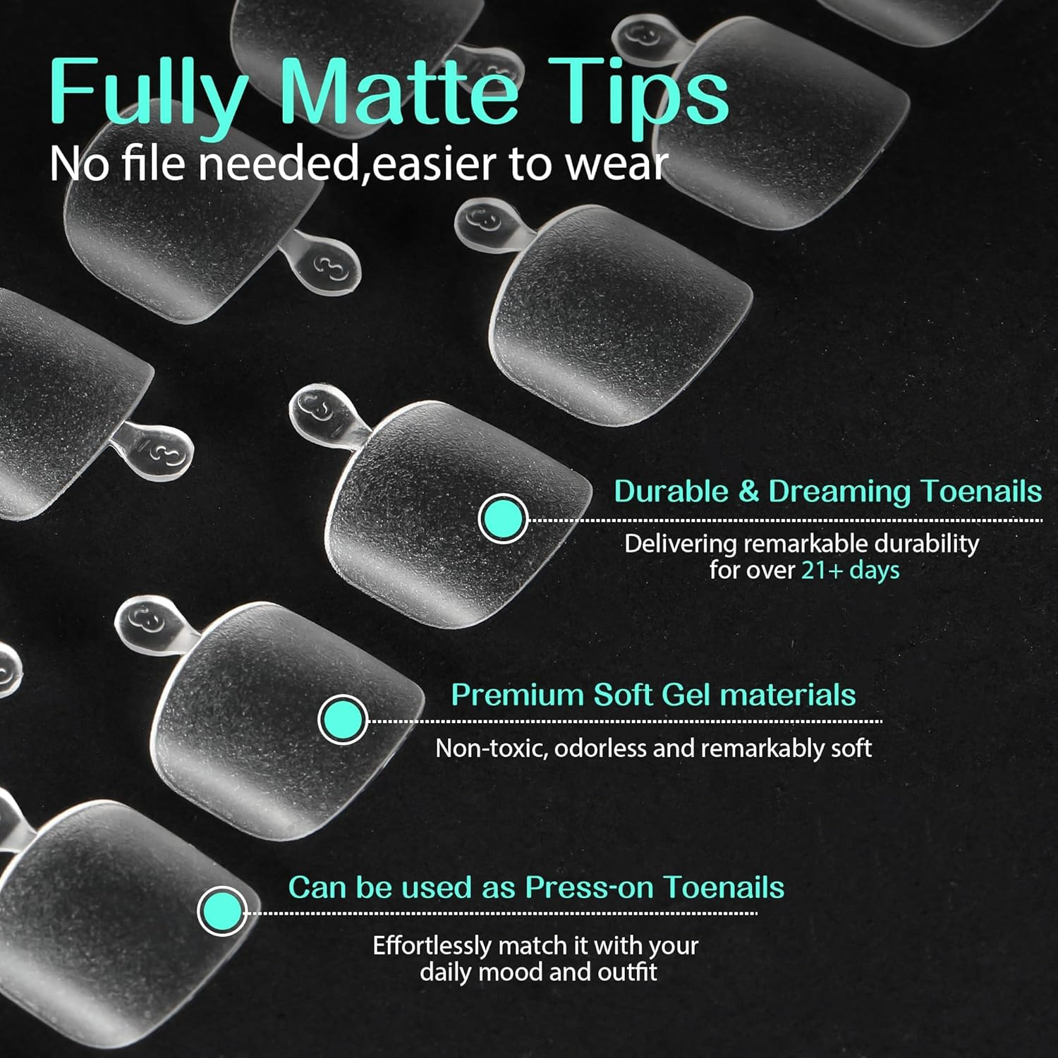 UNA GELLA Nail Tips, 312 Pieces, 12 Sizes, Square, Short Toenails for Sticking image number 5