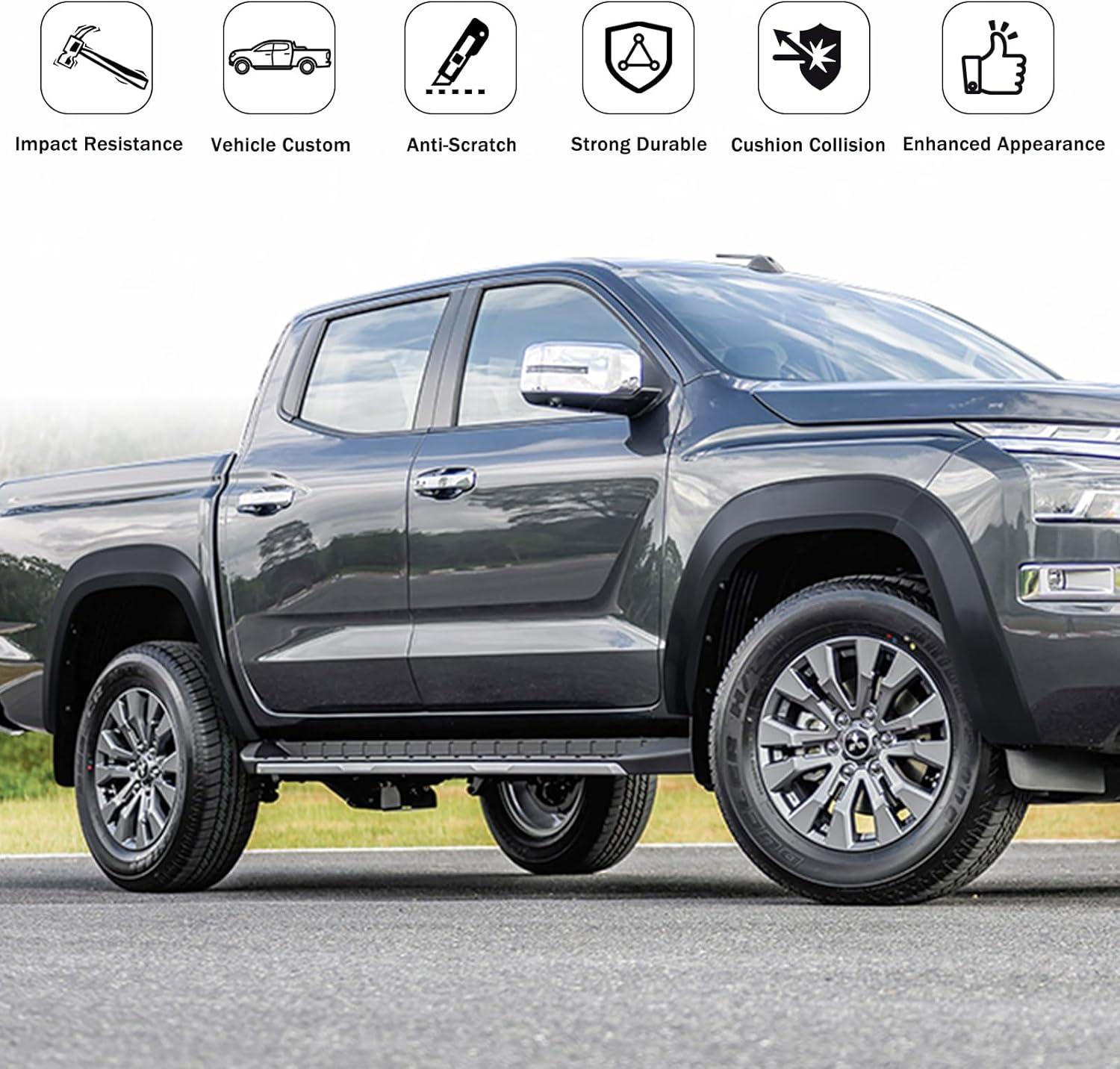 For Mitsubishi Triton MV 2024 2025 Accessories Fender Flares Wheel Arches Guard Protector Cover 43MM Extra Wide Body Kit Wheel Brow, Matte Black 6Pcs/Set image number 5