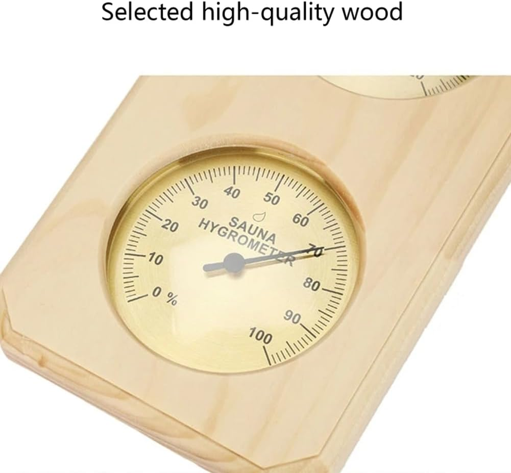 Sauna Thermometer 2 in 1 Wooden Sauna Hygrothermograph Indoor Celsius Thermometer & Hygrometer for Hotel or Sauna Room Easy Install