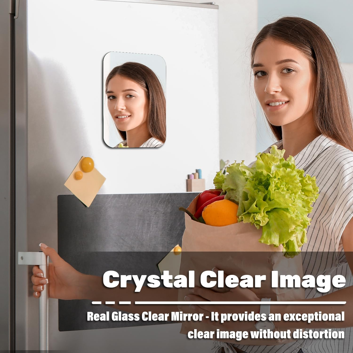 Tooackl Strong Magnetic Locker Mirror, 9X7Inch Super Clear Reflection Small Real Glass Mirror with Fully Magnetic Back for School Locker Refrigerator Office Cabinet. image number 4