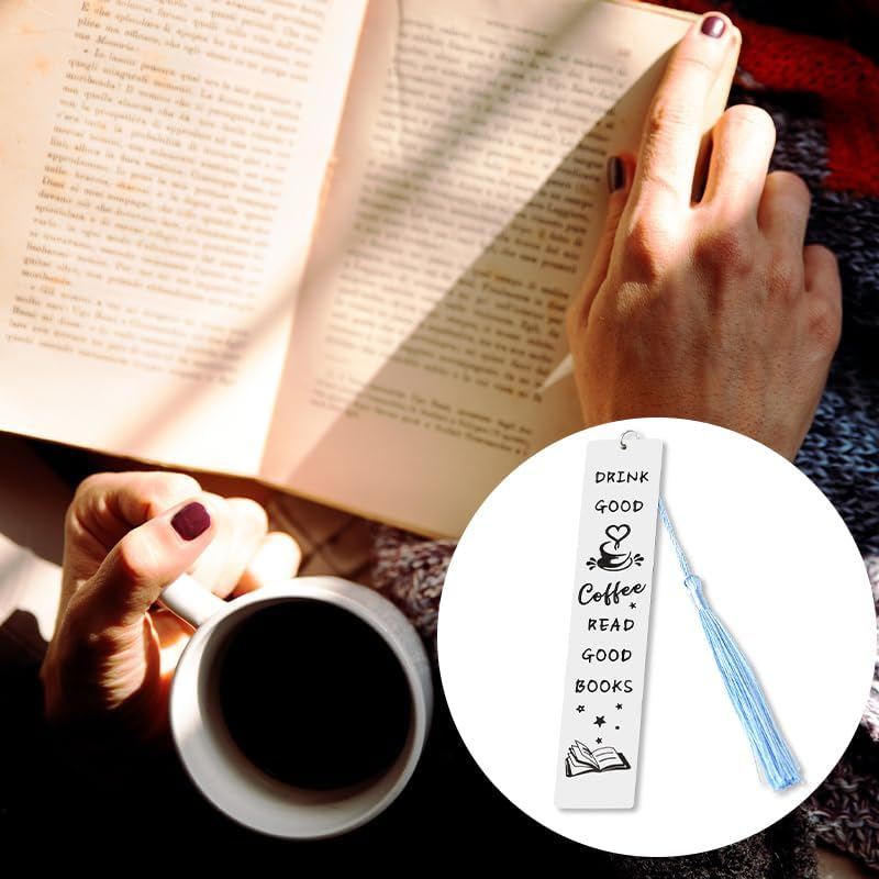 Book Coffee Lover Gifts Bookmarks for Women Men Bookmarks for Book Coffee Lovers Bday Christmas Gifts for Friends Students Coworkers Bookworm Readers Graduation Retirement Gifts Bookmark with Tassel image number 2