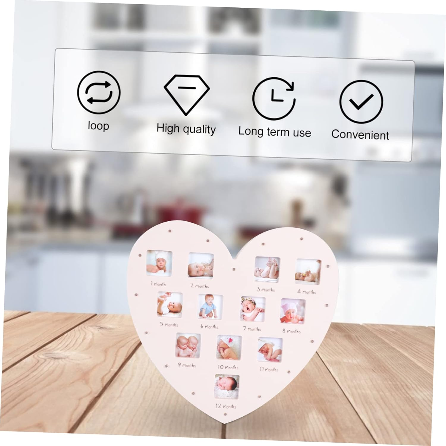 Creative Heart Shape Photo Frame with Light Milestone Photo Frame for Newborn Month Picture Display Unique Nursery Decor for Showers image number 2