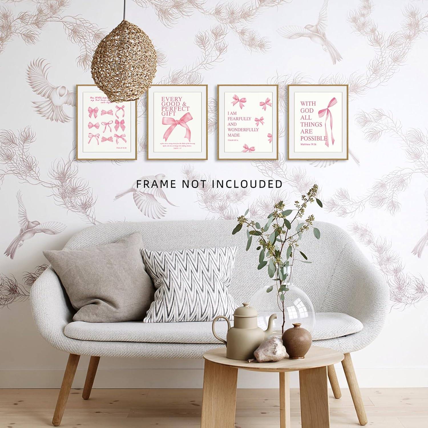 Pink Bow Prints Poster Wall Art Coquette Room Decor, 8X10 Inch Canvas Prints Unframed Set of 4, Pink Room Decor for Teen Girls Bathroom Wall Art Posters image number 4
