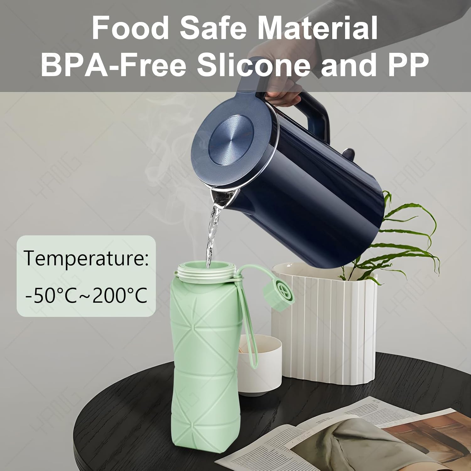 Wvacfre Collapsible Water Bottles,Bpa-Free Leak-Proof Silicone Foldable Water Bottle Cup 20Oz,Portable Durable Lightweight Bottle for Gym Travel Camping Hiking Running Sport image number 3