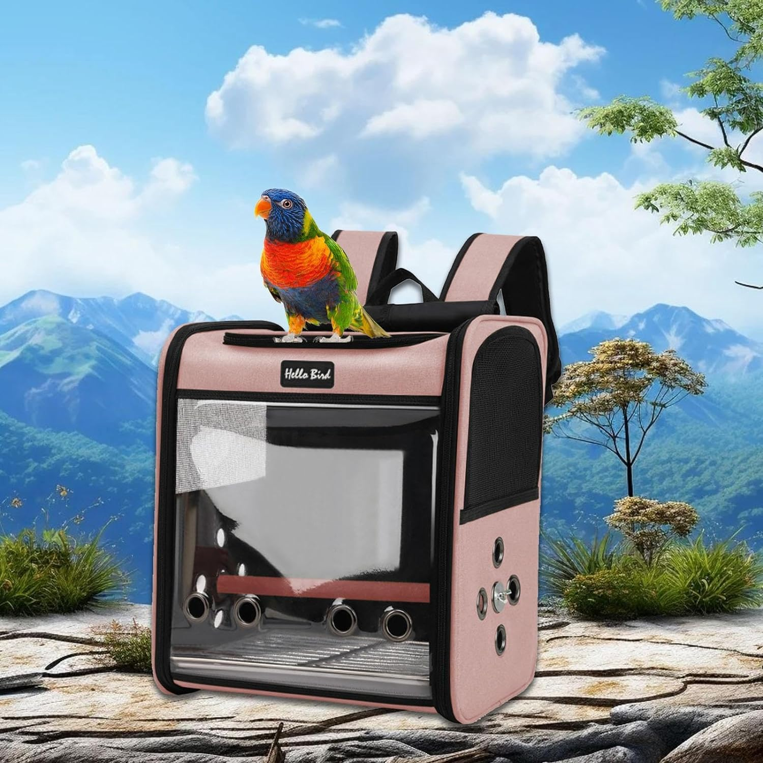 Bird Carrier Bag for Cockatiel,Backpack with Stand, Portable Vet Visit Bag,Easy Cleaning,Bird Travel Backpack,Pet Travel Cage, Pink (Pink) image number 5